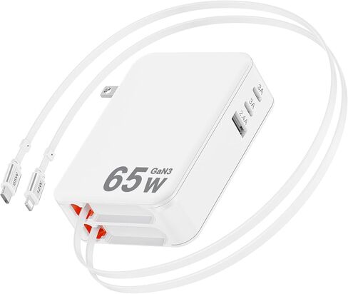 شاحن حائط قابل للسحب بقدرة 65 وات، قابس جداري لشاحن الهاتف قابل للسحب 5 في 1 مع 3 منافذ USB، شواحن USB C 3.9FT PD تمنع الشحن السريع لهاتف iPhone 17 16 15، وMacBook Pro/Air، وGalaxy 24 23، وPixel، والسفر in Kuwait