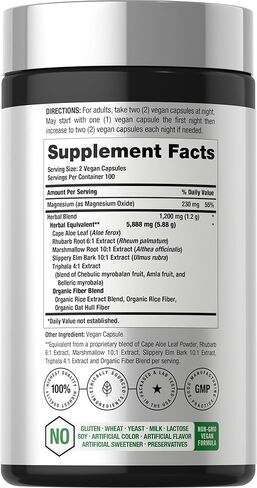 Horbaach Magnesium 230mg | Plus Herbal Blend | 200 Vegan Capsules | Gentle Cleanse | Non-GMO and Gluten Free Supplement in Saudi Arabia