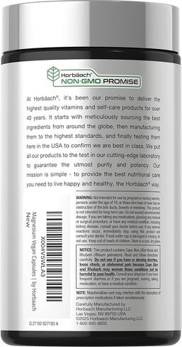 Horbaach Magnesium 230mg | Plus Herbal Blend | 200 Vegan Capsules | Gentle Cleanse | Non-GMO and Gluten Free Supplement in Saudi Arabia