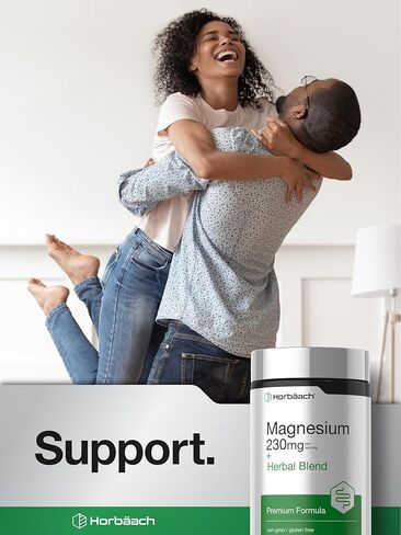 Horbaach Magnesium 230mg | Plus Herbal Blend | 200 Vegan Capsules | Gentle Cleanse | Non-GMO and Gluten Free Supplement in Saudi Arabia