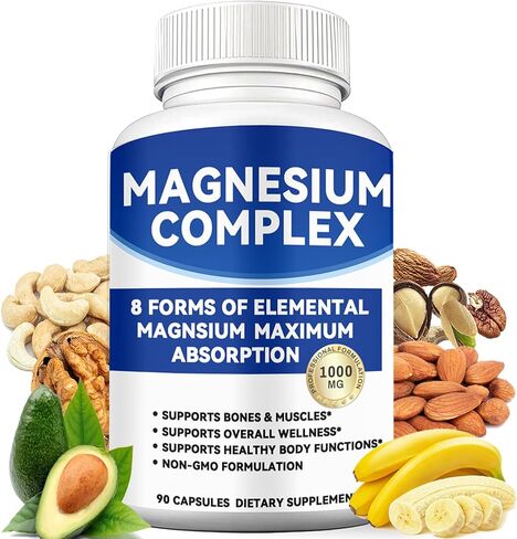 Magnesium Complex 1000mg with 8 Forms – Glycinate, Citrate, Malate, Taurate for Absorption – Supports Bone, Muscle, Energy & Recovery – Vegan, Non-GMO, 90 Capsules (1) in Saudi Arabia