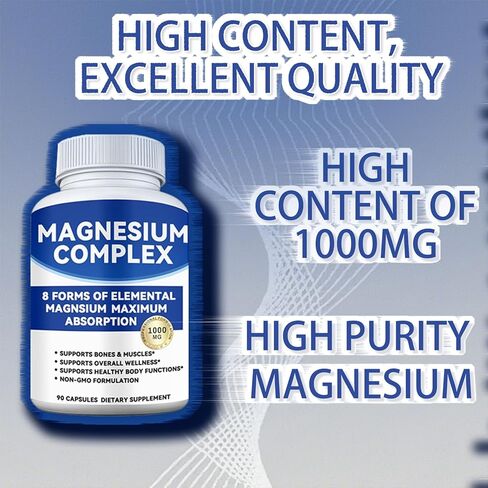 Magnesium Complex 1000mg with 8 Forms – Glycinate, Citrate, Malate, Taurate for Absorption – Supports Bone, Muscle, Energy & Recovery – Vegan, Non-GMO, 90 Capsules (1) in Saudi Arabia