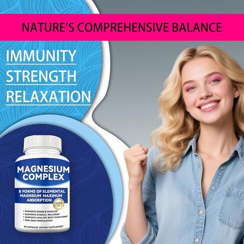 Magnesium Complex 1000mg with 8 Forms – Glycinate, Citrate, Malate, Taurate for Absorption – Supports Bone, Muscle, Energy & Recovery – Vegan, Non-GMO, 90 Capsules (1) in Saudi Arabia