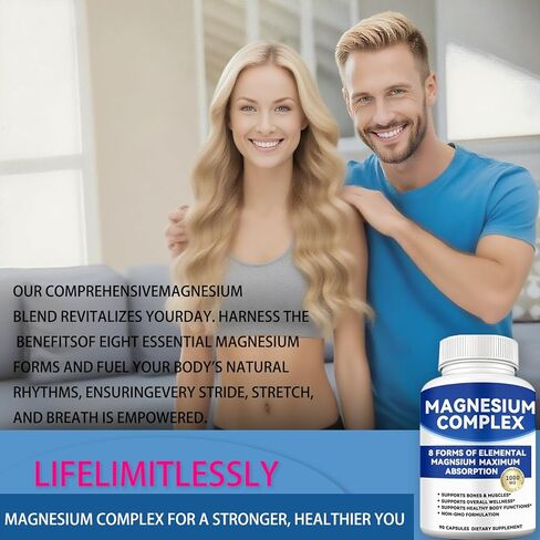 Magnesium Complex 1000mg with 8 Forms – Glycinate, Citrate, Malate, Taurate for Absorption – Supports Bone, Muscle, Energy & Recovery – Vegan, Non-GMO, 90 Capsules (1) in Saudi Arabia