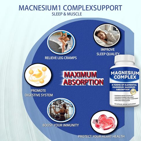 Magnesium Complex 1000mg with 8 Forms – Glycinate, Citrate, Malate, Taurate for Absorption – Supports Bone, Muscle, Energy & Recovery – Vegan, Non-GMO, 90 Capsules (1) in Saudi Arabia