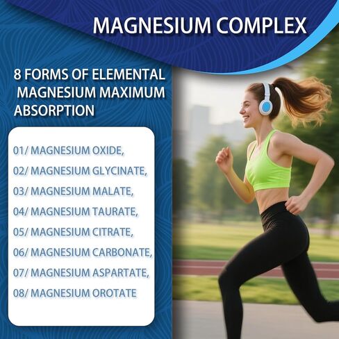 Magnesium Complex 1000mg with 8 Forms – Glycinate, Citrate, Malate, Taurate for Absorption – Supports Bone, Muscle, Energy & Recovery – Vegan, Non-GMO, 90 Capsules (1) in Saudi Arabia