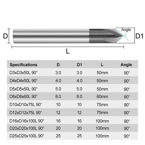 Carbide Chamfer End Mill 4 Flute V Groove Router Bit 3-25mm Dia 90 Degrees Engraving Milling Cutter for Alloy Steels(16xD16x100L) in Saudi Arabia