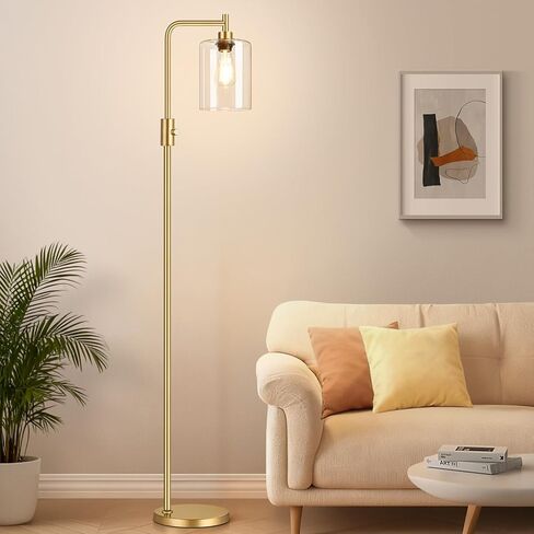 【Upgraded】Dimmable Gold Floor Lamp for Living Room with Clear Glass Lampshade, Glass Modern Floor Lamp with 900LM Edison Bulb Included, Standing Tall Lamp for Bedroom, Office, Reading Room, Corner in Saudi Arabia