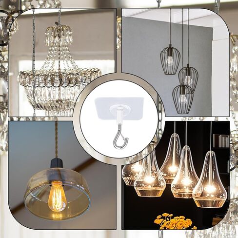 5 قطع خطافات سقف قوية ذاتية اللصق من Penitue، خطاف تعليق بدون حفر مع مشبك أمان للمراوح والنباتات وأضواء المطبخ والحمام وتخزين المكتب وديكور الحائط (قاعدة مربعة) in Kuwait
