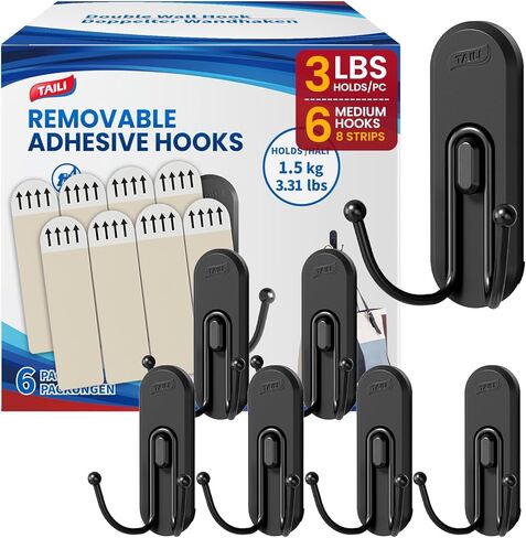 خطافات لاصقة من TAILI للتعليق، 4 خطافات معطف و6 شرائط، شماعة حائط كبيرة قابلة للإزالة وغير قابلة للثقب للمنشفة، حقيبة الظهر، القبعة، الباب، ديكور المنزل للمطبخ، حامل مفاتيح مزخرف - فضي in Kuwait