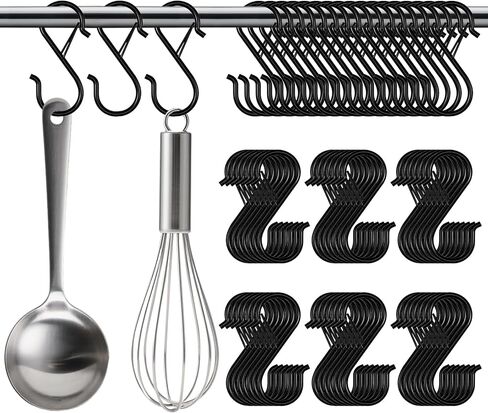 S Hooks for Hanging Hanger,Purse Hooks Hanging Bag Hanger,3.5-inch Heavy Duty Metal S Hook with Safety Buckle Metal S Shaped Hooks for Home Kitchen Closet Organizer,Suitable for 0.5 inch Rods (12) in Saudi Arabia