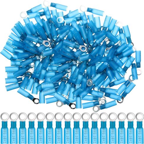 ECALY 300 PCS محطات حلقة تقليص الحرارة #10 موصل الموصل الكهربائي موصلات سلك صافية ، مقاومة للماء ومعزولة (الأزرق ، الحلقة 1/4 ") in Saudi Arabia