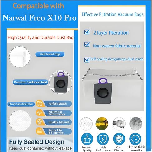 مجموعة الملحقات البديلة لمكنسة Narwal Freo X10 Pro Robot Vacuum: 14 قطعة من أجزاء الفرشاة الرئيسية وفرشاة جانبية وأكياس غبار ووسادة ممسحة وملحقات احتياطية in Kuwait