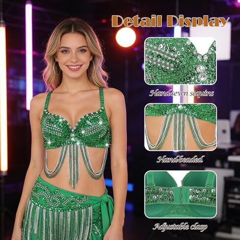 Rhinestone Bra for Women Sequin Mermaid Bra Belly Dance Beaded Sparkly Top for Rave Cabaret Party Club in Saudi Arabia