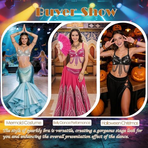 Rhinestone Bra for Women Sequin Mermaid Bra Belly Dance Beaded Sparkly Top for Rave Cabaret Party Club in Saudi Arabia