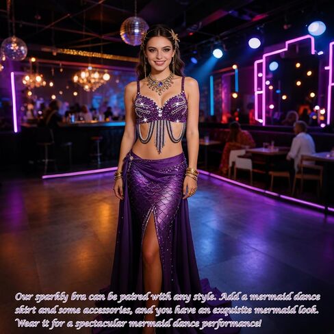 Rhinestone Bra for Women Sequin Mermaid Bra Belly Dance Beaded Sparkly Top for Rave Cabaret Party Club in Saudi Arabia