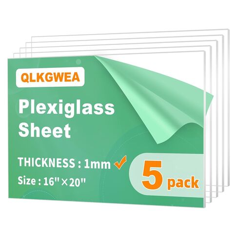 (5-Pack) 1mm 16X20"Plexiglass Sheets, Clear Acrylic Sheets,Plastic Sheet Use for Crafts, Signs, Display Cases, Sneeze Guard, No Laser Cut. in Saudi Arabia