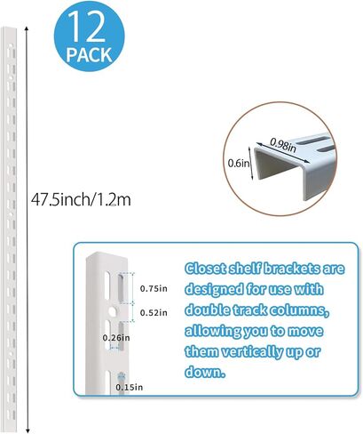 12‑Pack Dual‑Track Wall Shelf Rails – 47.5 in / 120 cm Heavy‑Duty Upright Standards for Adjustable Shelving in Pantries, Closets, Garages (White) in Saudi Arabia