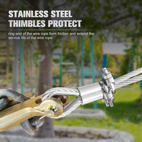 30 Pcs 1/4 Inch M6 Stainless Steel Wire Rope Clip Clamp, 10 for Each of The 3 Styles - Wire Rope Cable Clamp & Crimped Ring Sleeve & Thimble for 1/8"-1/4" Diameter Rigging Tent Rope Guardrail System in Kuwait