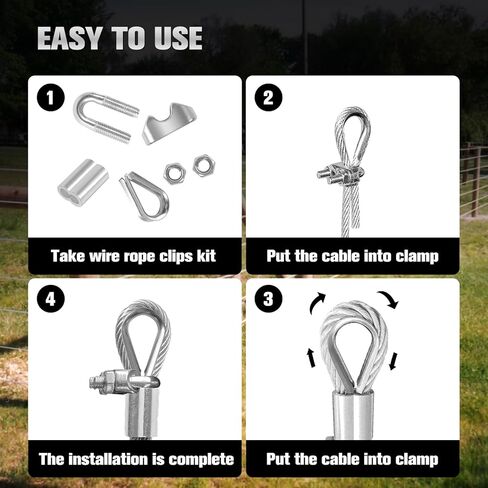 30 Pcs 1/4 Inch M6 Stainless Steel Wire Rope Clip Clamp, 10 for Each of The 3 Styles - Wire Rope Cable Clamp & Crimped Ring Sleeve & Thimble for 1/8"-1/4" Diameter Rigging Tent Rope Guardrail System in Kuwait