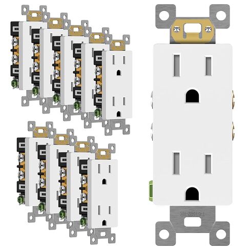ENERLITES 10 Pack White Decorator Receptacle with Screwless Wall Plate, Standard Electrical Wall Outlet, 15A 125V, Self-Grounding, 2-Pole, 3-Wire, 5-15R, UL Listed, 61502-TR-WSID, Tamper Resistant in Kuwait