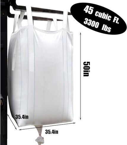 10-Pack Transparent Polypropylene FIBC Bulk Bags, 35.4"L x 35.4"W x 50"H, 3300lbs/45CF, SWL, Duffle Top, Spout Bottom in Saudi Arabia