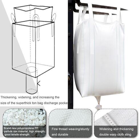 10-Pack Transparent Polypropylene FIBC Bulk Bags, 35.4"L x 35.4"W x 50"H, 3300lbs/45CF, SWL, Duffle Top, Spout Bottom in Saudi Arabia