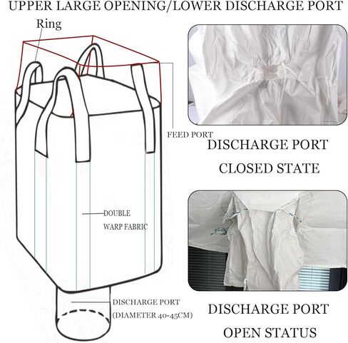 10-Pack Transparent Polypropylene FIBC Bulk Bags, 35.4"L x 35.4"W x 50"H, 3300lbs/45CF, SWL, Duffle Top, Spout Bottom in Saudi Arabia