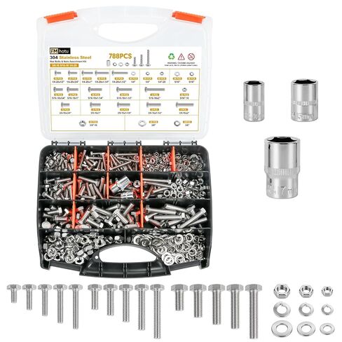 1000PCS Grade 8 Bolt Assortment Kit, Heavy Duty Bolts and Nuts Kit, 1/4-20 5/16-18 3/8-16 1/2-13 SAE Grade 8 Alloy Steel Hex Cap Screws Nuts Washers, Comes with 4 Bits（Yellow Zinc Plated） in Saudi Arabia