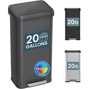 iTouchless SoftStep 50 لتر / 13.2 جالون سلة المهملات ذات الخطوة النحيفة للمطبخ مع فلتر للرائحة، صندوق إعادة التدوير الداخلي متين مقاوم للانبعاجات، صندوق قمامة من الفولاذ المقاوم للصدأ مع غطاء، مكتب المنزل، بلاستيك أسود in Kuwait