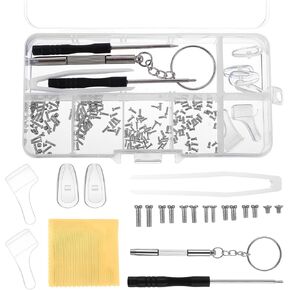 Silver Eyeglass Repair Tool Kit Eye Glasses Replacement Set with Eyeglass Screws Nose Pads Small Screwdriver Tweezers Cleaning Cloth for Glasses Sunglasses Spectacles Watch Clock Repair in Kuwait
