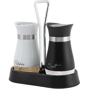 مجموعة هزازات الملح والفلفل مع حامل، شاكر الملح 4oz مع غطاء من الفولاذ المقاوم للصدأ، علب توابل الفلفل القابلة لإعادة الملء للمطبخ والطهي المنزلي والشواء والتخييم (الحجم: 4 أونصة) in Kuwait