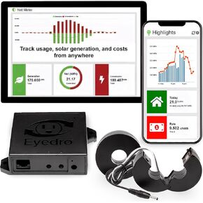 Eyedro Home Energy Monitor – Real-Time Electricity Usage Monitor with Solar Net Metering – Whole House Power Consumption Monitor – WiFi/Ethernet Smart Energy Meter with Reports & History, 2 Sensors in Kuwait