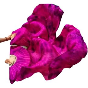 Silk Fans,Women Silk Veil Floral Belly Dance Costume Accessory 1.8M Hand Fan Pair Dancer Performance Show Props(15,120cm) in Saudi Arabia