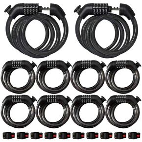 مجموعة أقفال كابل فولاذية قابلة لإعادة الضبط مكونة من 5 أرقام مقاس 43.3 بوصة شديدة التحمل - قفل دراجة ملفوف للدراجات النارية، دراجة سكوتر، باب سياج المعدات الخارجية، مجموعة عالية الأمان قفل كابل مضاد للسرقة in Kuwait