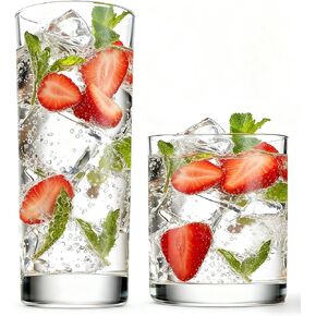 مجموعة أكواب Farielyn-X للشرب اليومي مكونة من 8 أكواب زجاجية طويلة 14oz وأكواب مياه زجاجية قصيرة 10.5oz، أدوات شرب بهلوان الإعصار للكوكتيل والقهوة المثلجة والبيرة والشاي والنبيذ والويسكي in Kuwait