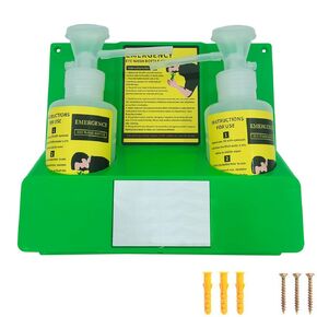 مجموعة أدوات غسيل العين المحمولة في حالات الطوارئ لغسل العين، محطة غسيل العين المثبتة على الحائط معتمدة من إدارة السلامة والصحة المهنية (OSHA) مع زجاجات 2 × 16.09 أونصة، مع مرآة وعلامة طوارئ، مادة أمان، لا يوجد حل in Kuwait