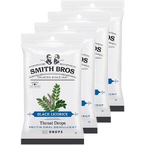 أقراص استحلاب التهاب الحلق مع البكتين من سميث براذرز (عرق السوس الأسود، 4 أكياس): قطرات حلوى عتيقة للحلق - قطرة السعال الأمريكية الأصلية in Kuwait