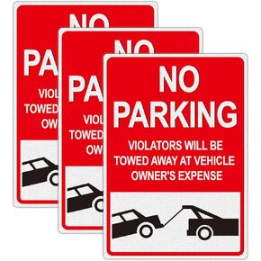 No Parking Signs Will Be Towed, 3 Pack 7x10 Inch No Parking Sign Vinyl Sticker, Violators Will Be Towed Away at Vehicle Owner’s Expense, Non Metal Weatherproof, Fade-Resistant, Easy to Mount, For Driveway, Private Property, Soslina in Kuwait