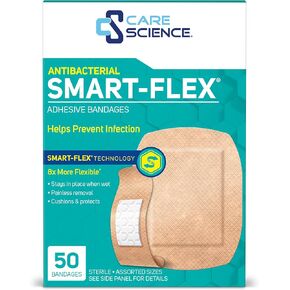 ضمادات قماشية ذكية مرنة من كير ساينس، 50 قطعة بأحجام متنوعة | حماية مرنة للإسعافات الأولية والعناية بالجروح in Kuwait