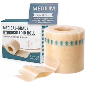 Hydrocolloid Roll Bandage 2IN*5FT, Medical Grade Hydrocolloid Tape and hydrocolloid Patch,Ultra Absorbent,Flexible & Waterproof Self-Adhesive Wound Dressing for Acne, Blisters, Cuts & Burns in Saudi Arabia