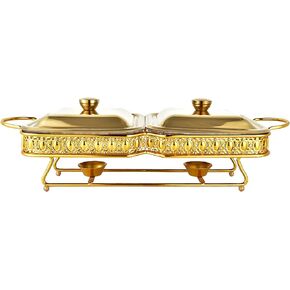 Buffet Heater - Hot Pot Buffet Set, Hot Pot Buffet Set, Foldable and Buffet Heater Set, Food Pot, Water Pot, Fuel Rack and Lid for Catering Events (Golden 1.8L) in Saudi Arabia