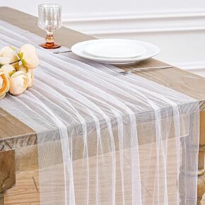 Gauze Table Runner White 120 Inch 10ft Tulle Fabric Seasonal Sheer Kitchen Dining Centerpieces Wedding Birthday Holiday Baby Shower Table Decor for Home Party in Kuwait