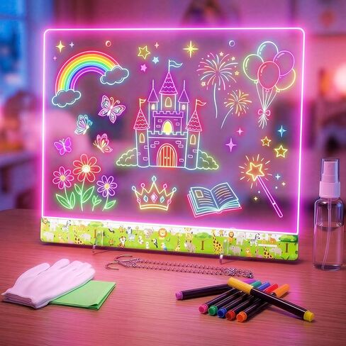 16" LumiBoard LED Drawing Board for Kids - 7 Colors & 10 Modes Rechargeable Acrylic LED Note Board with 7 Markers Cleaning Kit, Birthday & Christmas Gifts for Kids/Girls/Teens in Saudi Arabia