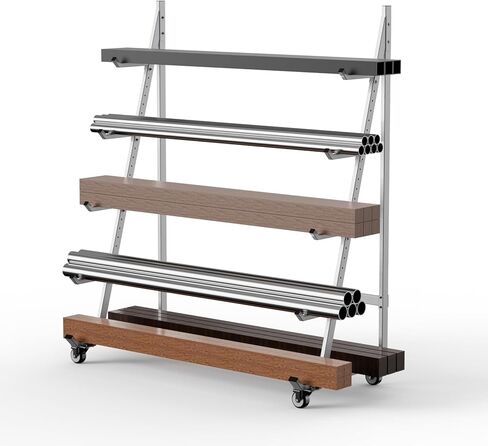 رف تخزين أفقي عالي التحمل بعجلات 3 بوصات 2 ثابتة و2 دوارة، حامل أنابيب قناة مناولة المواد المتنقلة يحمل ما يصل إلى 2000 رطل، 4.2 قدم × 2.1 قدم × 5.2 قدم in Kuwait