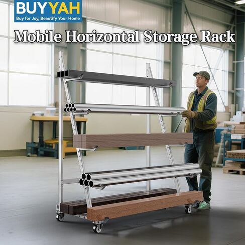 رف تخزين أفقي عالي التحمل بعجلات 3 بوصات 2 ثابتة و2 دوارة، حامل أنابيب قناة مناولة المواد المتنقلة يحمل ما يصل إلى 2000 رطل، 4.2 قدم × 2.1 قدم × 5.2 قدم in Kuwait