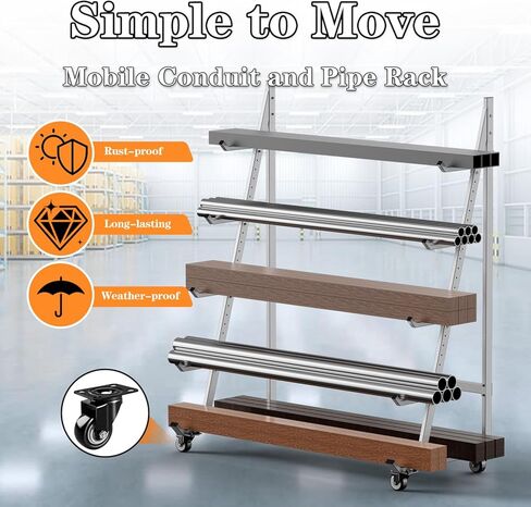 رف تخزين أفقي عالي التحمل بعجلات 3 بوصات 2 ثابتة و2 دوارة، حامل أنابيب قناة مناولة المواد المتنقلة يحمل ما يصل إلى 2000 رطل، 4.2 قدم × 2.1 قدم × 5.2 قدم in Kuwait