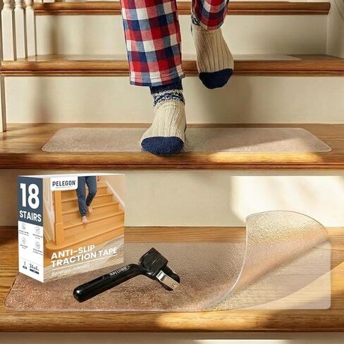 PELEGON Outdoor Stair Treads Non-Slip for Wooden Steps (12 Stairs) 6"x30" Heavy Duty Waterproof Anti Slip Traction Tape, Black Grip Tape Treads Outdoor for Wood, Decks, Ramps in Saudi Arabia