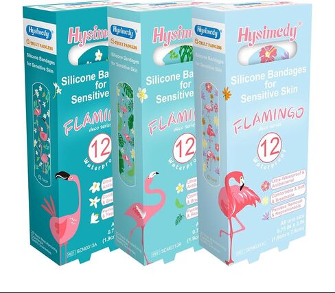 ضمادات لاصقة من السيليكون للأطفال من Hysimedy للبشرة الحساسة مقاومة للماء وغير سامة وخالية من اللاتكس ومضادة للحساسية، ضمادات صغيرة للفتيات والأولاد الصغار والجروح والخدوش بنمط الفلامنغو 36 قيراط 3/4 بوصة × 3 بوصة in Kuwait