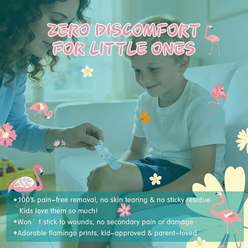 ضمادات لاصقة من السيليكون للأطفال من Hysimedy للبشرة الحساسة مقاومة للماء وغير سامة وخالية من اللاتكس ومضادة للحساسية، ضمادات صغيرة للفتيات والأولاد الصغار والجروح والخدوش بنمط الفلامنغو 36 قيراط 3/4 بوصة × 3 بوصة in Kuwait